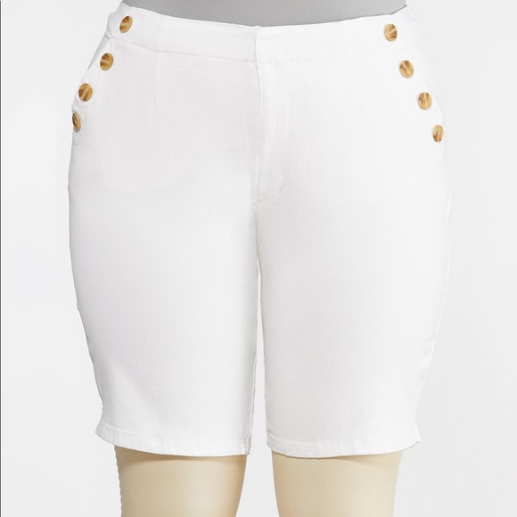 Plus Size White Bermuda Shorts - Picture 2 of 7
